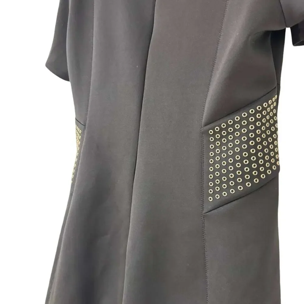 Michael Kors Womens Black Scuba Knit Studded V-Neck Mini Dress Stretch sz XL